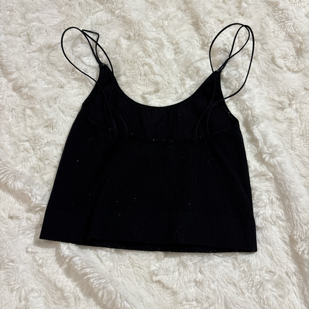 Black Ribbed Spaghetti Strap Top - Picture 2 of 2